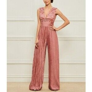 NWT Bridess Silver Applique V-neck Sleeveless Jumpsuits